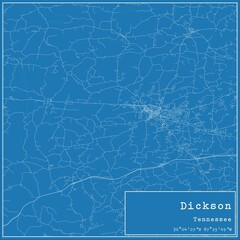 Blueprint US city map of Dickson, Tennessee.