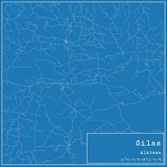 Blueprint US city map of Silas, Alabama.