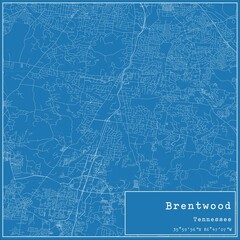 Blueprint US city map of Brentwood, Tennessee.