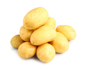 Heap of raw baby potatoes on white background