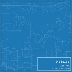 Blueprint US city map of Mobile, Alabama.