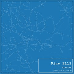 Blueprint US city map of Pine Hill, Alabama.