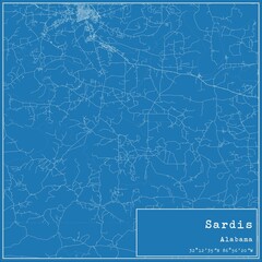 Blueprint US city map of Sardis, Alabama.