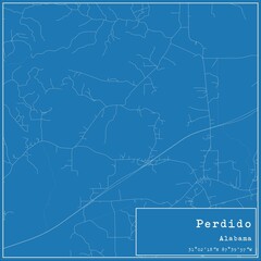 Blueprint US city map of Perdido, Alabama.