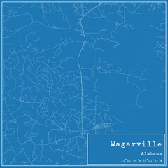 Blueprint US city map of Wagarville, Alabama.