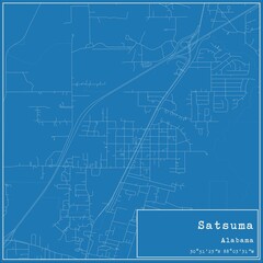 Blueprint US city map of Satsuma, Alabama.