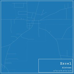 Blueprint US city map of Excel, Alabama.
