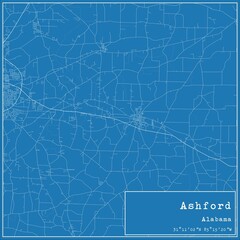 Blueprint US city map of Ashford, Alabama.