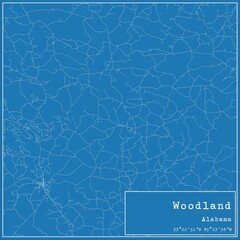 Blueprint US city map of Woodland, Alabama.