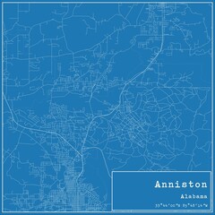 Blueprint US city map of Anniston, Alabama.