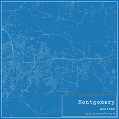 Blueprint US city map of Montgomery, Alabama.