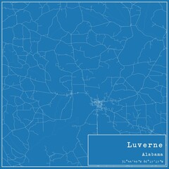 Blueprint US city map of Luverne, Alabama.