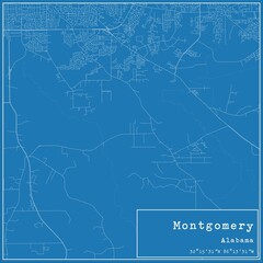 Blueprint US city map of Montgomery, Alabama.