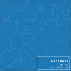 Obraz premium Blueprint US city map of Glenwood, Alabama.