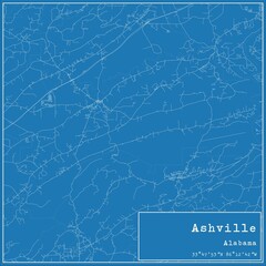 Blueprint US city map of Ashville, Alabama.