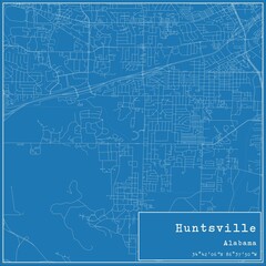 Blueprint US city map of Huntsville, Alabama.