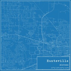 Blueprint US city map of Huntsville, Alabama.