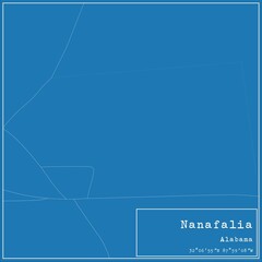 Blueprint US city map of Nanafalia, Alabama.
