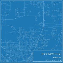 Blueprint US city map of Huntsville, Alabama.