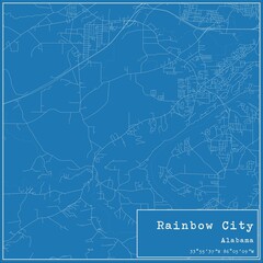 Blueprint US city map of Rainbow City, Alabama.