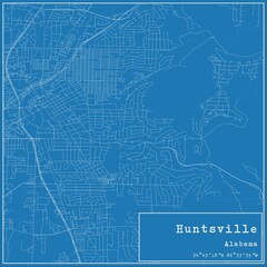 Blueprint US city map of Huntsville, Alabama.