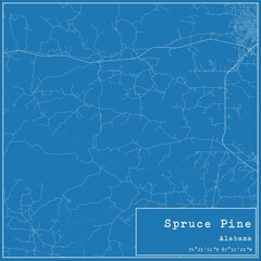 Blueprint US city map of Spruce Pine, Alabama.