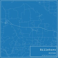 Blueprint US city map of Hillsboro, Alabama.