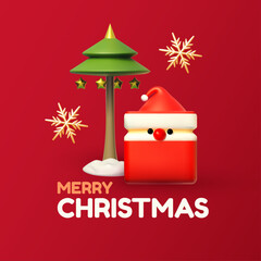 Merry Christmas and Happy New Year design template with gift box, snowflake and Santa Claus. Happy holidays. Special season offer.