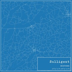 Blueprint US city map of Sulligent, Alabama.