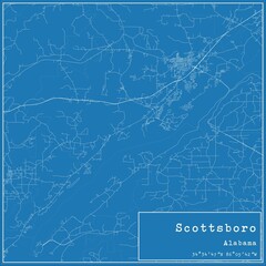 Fototapeta premium Blueprint US city map of Scottsboro, Alabama.