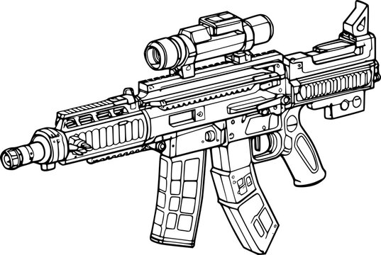 black and white assault rifle with scope clip art preview