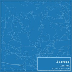 Fototapeta premium Blueprint US city map of Jasper, Alabama.