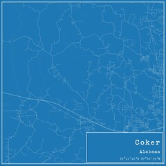 Blueprint US city map of Coker, Alabama.