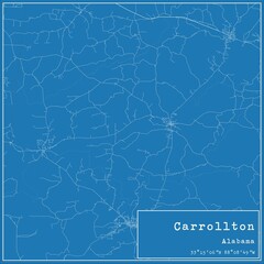 Blueprint US city map of Carrollton, Alabama.