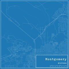 Blueprint US city map of Montgomery, Alabama.