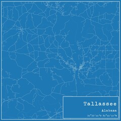 Blueprint US city map of Tallassee, Alabama.