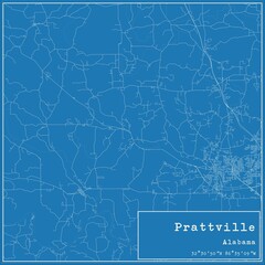 Blueprint US city map of Prattville, Alabama.