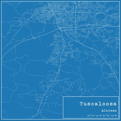 Blueprint US city map of Tuscaloosa, Alabama.