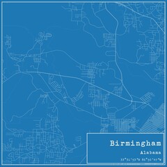Blueprint US city map of Birmingham, Alabama.