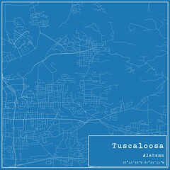 Blueprint US city map of Tuscaloosa, Alabama.