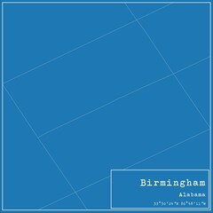 Blueprint US city map of Birmingham, Alabama.
