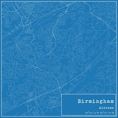 Blueprint US city map of Birmingham, Alabama.