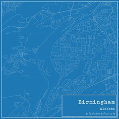 Blueprint US city map of Birmingham, Alabama.