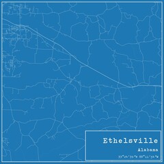 Blueprint US city map of Ethelsville, Alabama.