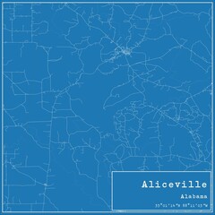 Blueprint US city map of Aliceville, Alabama.
