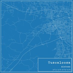 Blueprint US city map of Tuscaloosa, Alabama.