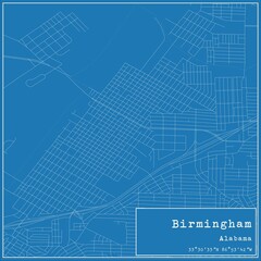 Blueprint US city map of Birmingham, Alabama.
