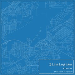 Blueprint US city map of Birmingham, Alabama.