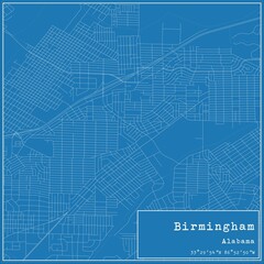 Blueprint US city map of Birmingham, Alabama.