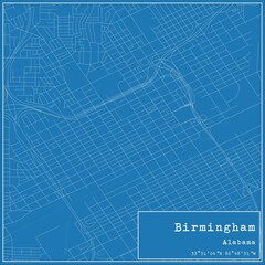 Blueprint US city map of Birmingham, Alabama.